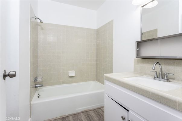 Bathroom, Interior, Tile Countertops, Wood Texture Flooring