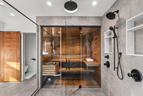 Bathroom, Glass Shower, Interior, Recessed Lighting, Sauna Room