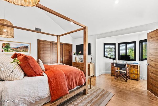 Bedroom, Home Office, Interior, Pendant Lights, Wood Texture Flooring