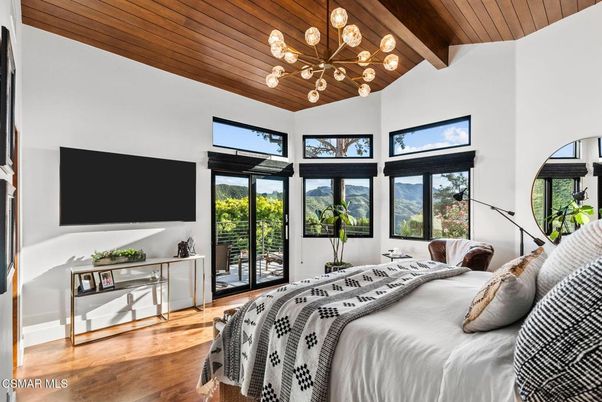 Bedroom, Interior, Pendant Lights, Wooden Beams, Wooden Ceilings, Wood Texture Flooring