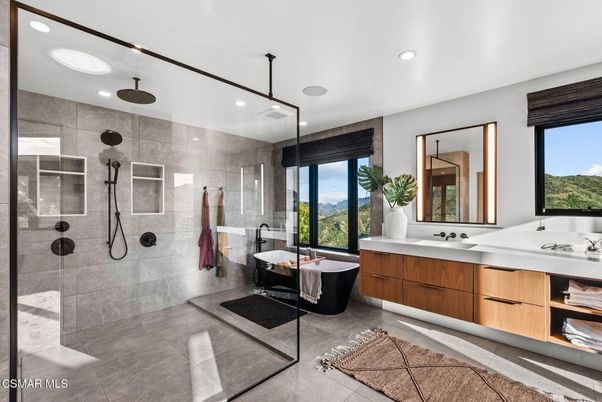Bathroom, Dual Sink Vanities, Free Standing Baths, Glass Shower, Interior, Recessed Lighting