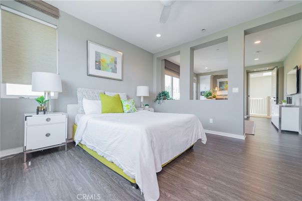 Bedroom, Interior, Recessed Lighting, Wood Texture Flooring