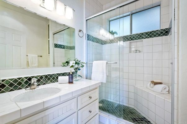 Bathroom, Glass Shower, Interior, Tile Countertops
