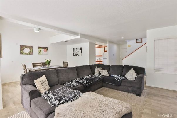 Dining room, Interior, Living room, Recessed Lighting, Wood Texture Flooring