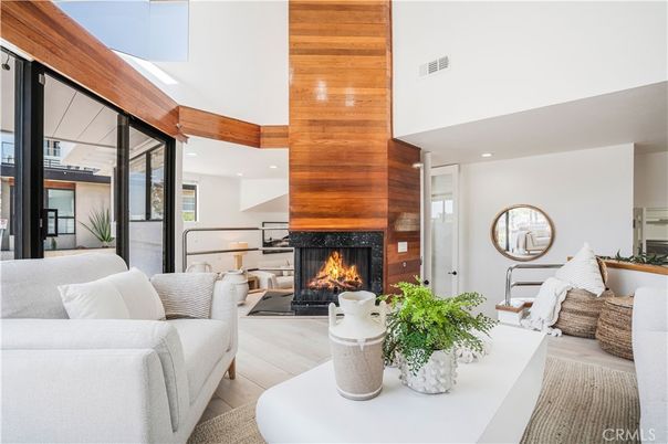Fireplace, Interior, Living room, Recessed Lighting, Wooden Walls
