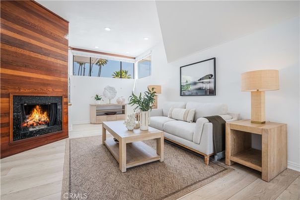 Fireplace, Interior, Living room, Recessed Lighting, Wood Texture Flooring, Wooden Walls