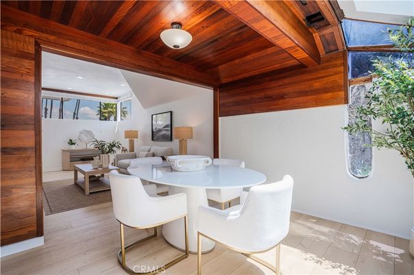 Dining room, Interior, Living room, Recessed Lighting, Wooden Beams, Wooden Ceilings, Wood Texture Flooring, Wooden Walls