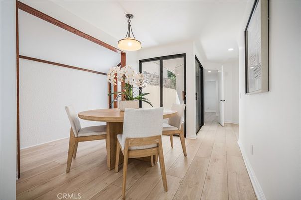 Dining room, Interior, Pendant Lights, Recessed Lighting, Wood Texture Flooring