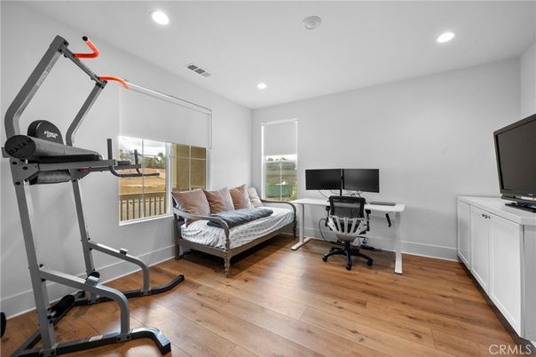 Fitness Equipment, Home Office, Interior, Recessed Lighting, Wood Texture Flooring