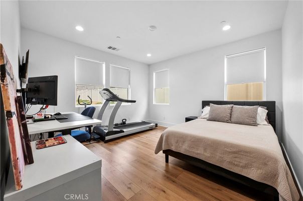 Bedroom, Fitness Equipment, Home Office, Interior, Recessed Lighting, Wood Texture Flooring