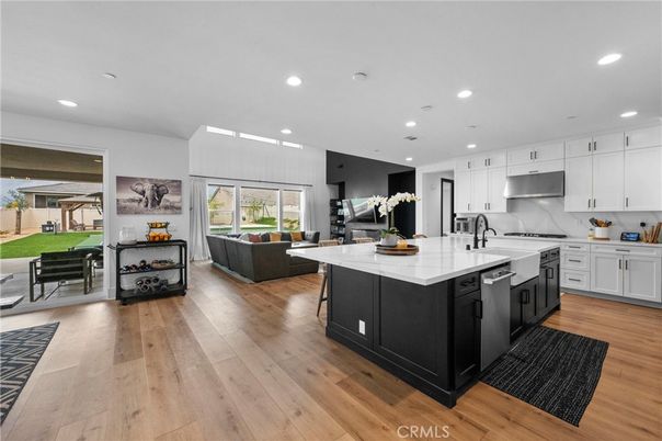 Interior, Kitchen, Living room, Recessed Lighting, Stainless Steel Appliances, Wood Texture Flooring