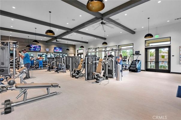 Fitness Equipment, Gym, Interior, Pendant Lights, Recessed Lighting, Wooden Beams