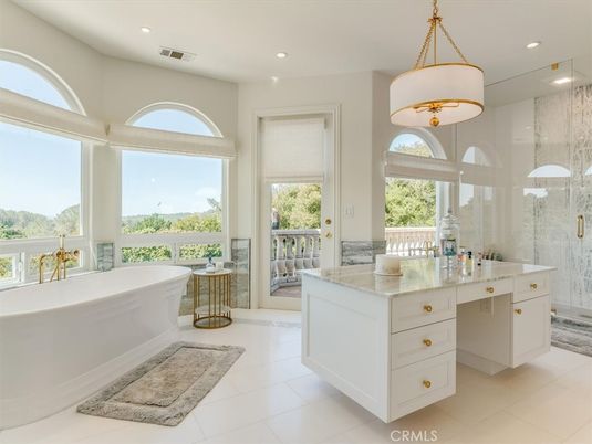 Bathroom, Free Standing Baths, Glass Shower, Interior, Recessed Lighting