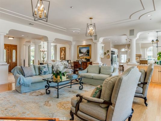 Chandelier, Interior, Kitchen, Living room, Pendant Lights, Recessed Lighting, Wood Texture Flooring