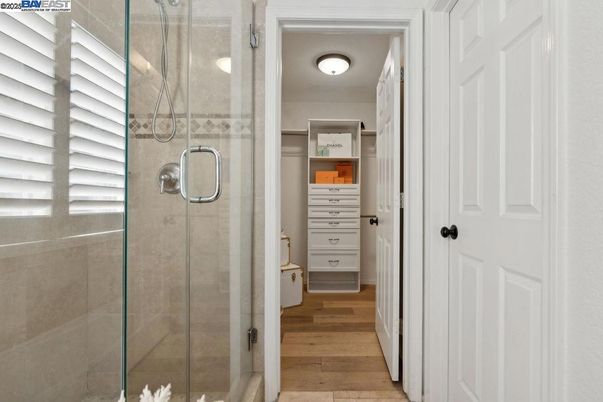 Bathroom, Glass Shower, Interior, Wood Texture Flooring