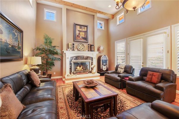 Fireplace, Interior, Living room, Recessed Lighting, Wooden Beams, Wood Texture Flooring