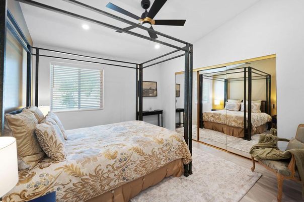 Bedroom, Interior, Recessed Lighting, Wood Texture Flooring