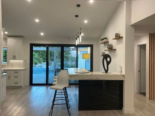 Home Office, Interior, Pendant Lights, Recessed Lighting, Wood Texture Flooring