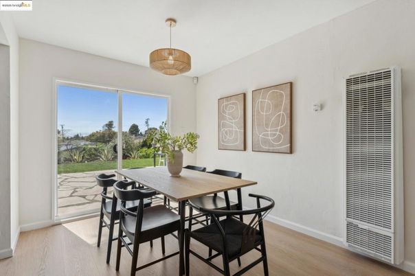 Dining room, Interior, Pendant Lights, Wood Texture Flooring