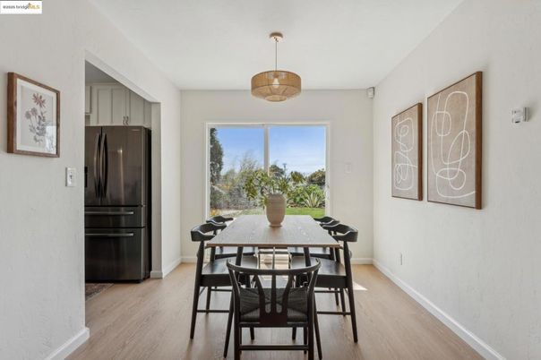 Dining room, Interior, Pendant Lights, Wood Texture Flooring