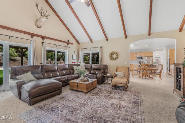 Dining room, Interior, Kitchen, Living room, Recessed Lighting, Wooden Beams