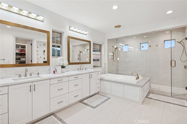 Bathroom, Dual Sink Vanities, Glass Shower, Interior, Recessed Lighting