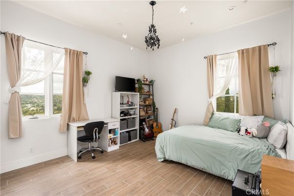 Bedroom, Home Office, Interior, Pendant Lights, Wood Texture Flooring
