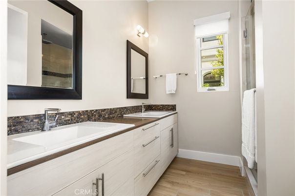 Bathroom, Dual Sink Vanities, Interior, Wood Texture Flooring