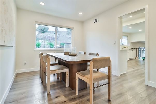 Dining room, Interior, Recessed Lighting, Wood Texture Flooring