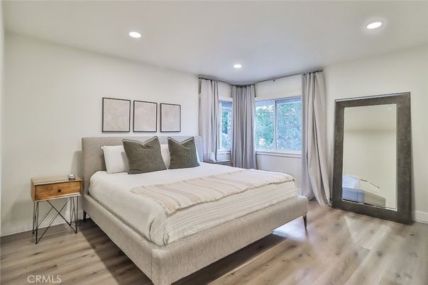 Bedroom, Interior, Recessed Lighting, Wood Texture Flooring