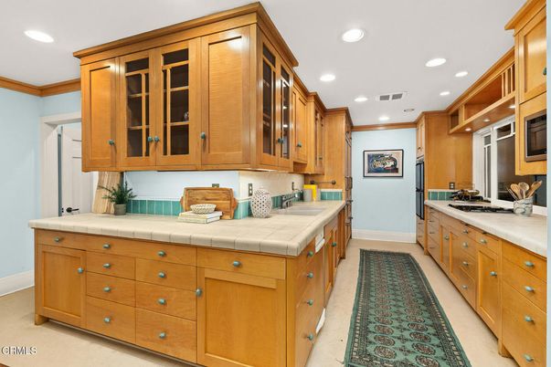 Interior, Kitchen, Recessed Lighting, Stainless Steel Appliances, Tile Countertops