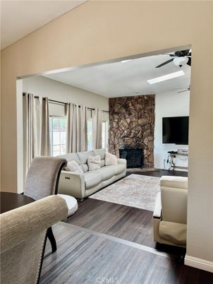 Fireplace, Interior, Living room, Stone Walls, Wood Texture Flooring