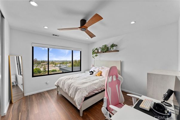 Bedroom, Home Office, Interior, Recessed Lighting, Wood Texture Flooring