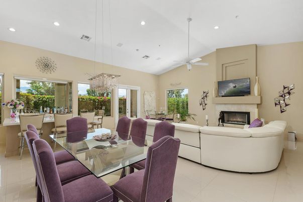 Chandelier, Dining room, Fireplace, Interior, Living room, Recessed Lighting