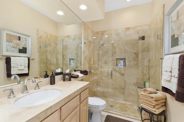 Bathroom, Glass Shower, Interior, Recessed Lighting