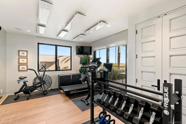 Fitness Equipment, Interior, Recessed Lighting, Wood Texture Flooring