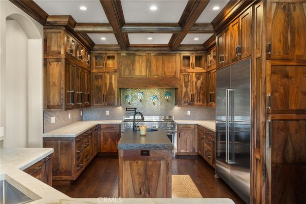 Interior, Kitchen, Recessed Lighting, Stainless Steel Appliances, Wooden Beams, Wood Texture Flooring