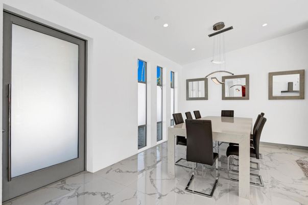 Dining room, Interior, Marble, Pendant Lights, Recessed Lighting