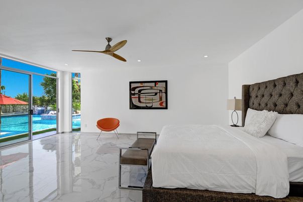 Bedroom, Interior, Marble, Recessed Lighting, Water