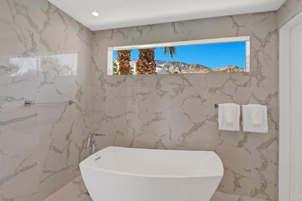 Bathroom, Free Standing Baths, Interior, Marble Walls, Recessed Lighting
