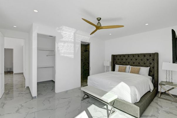 Bedroom, Interior, Marble, Recessed Lighting
