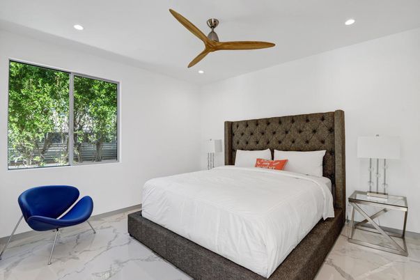 Bedroom, Interior, Marble, Recessed Lighting