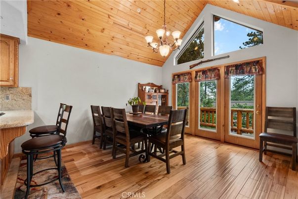 Chandelier, Dining room, Interior, Wooden Ceilings, Wood Texture Flooring