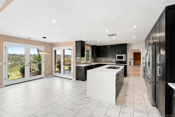 Interior, Kitchen, Marble, Pendant Lights, Recessed Lighting, Stainless Steel Appliances