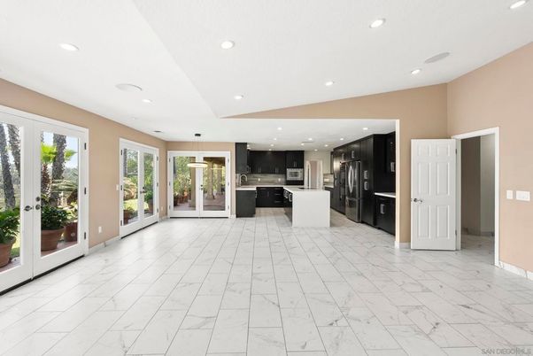 Interior, Kitchen, Marble, Pendant Lights, Recessed Lighting, Stainless Steel Appliances