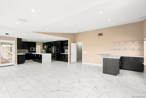 Interior, Kitchen, Marble, Pendant Lights, Recessed Lighting, Stainless Steel Appliances
