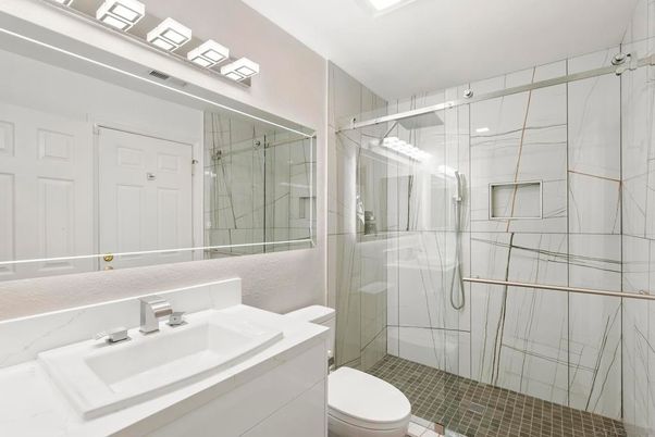 Bathroom, Glass Shower, Interior, Marble Walls