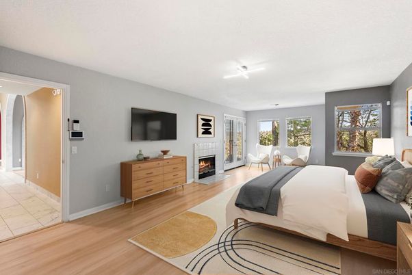 Bedroom, Fireplace, Interior, Marble, Wood Texture Flooring