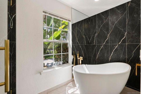 Bathroom, Free Standing Baths, Interior, Marble Walls, Recessed Lighting