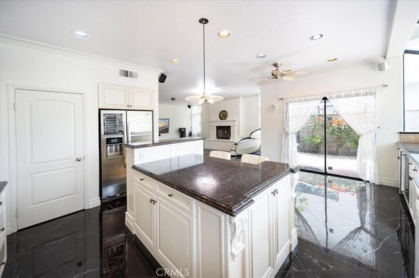 Interior, Kitchen, Marble, Pendant Lights, Recessed Lighting, Stainless Steel Appliances